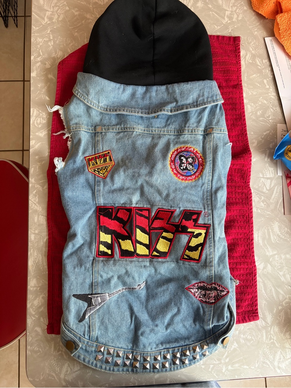 Fabdog KISS Distressed Denim Vest with Snap Front 22”